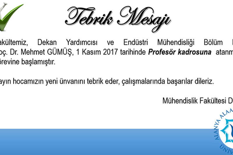 [02.11.2017] TEBRİK MESAJI