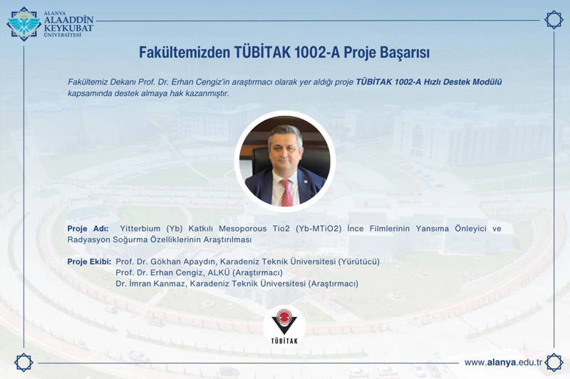 Fakültemize TÜBİTAK 1002-A Proje Desteği
